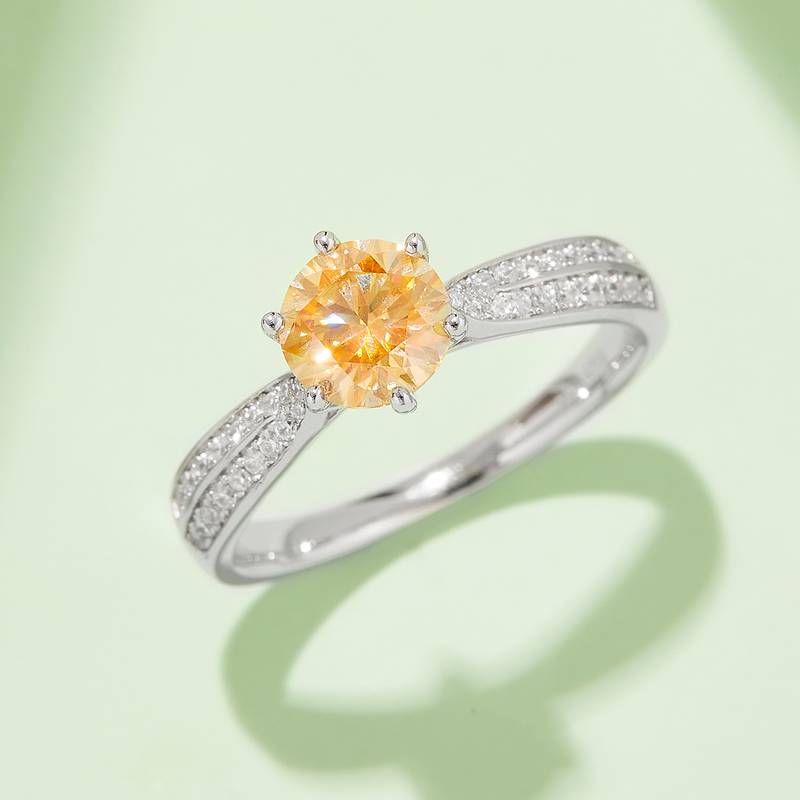 直臂微镶星光皇后S925银镀白金MoissaniteWomen's Ring1ctD级